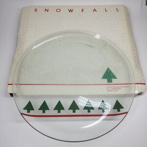 L.E. Smith Snowfall Trees Frosted Glass 13" Round Platter Christmas Serving MCM